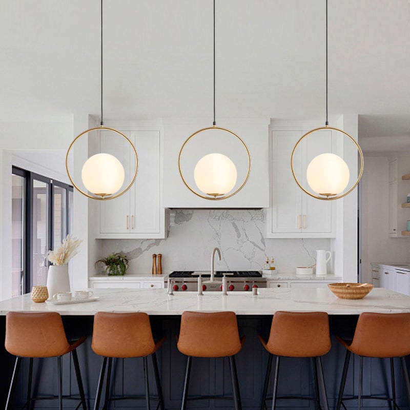 KCO Modern Gold Globe Pendant Light 1-Light Single White Glass Kitchen Island Pendant Lighting Fixture Mid Century Adjustable Chandelier for Living Room Dining Room (9.8â€-Small) - Image 5